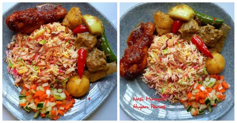 Resepi Nasi Minyak Hujan Panas digandingkan bersama Kambing atau Ayam